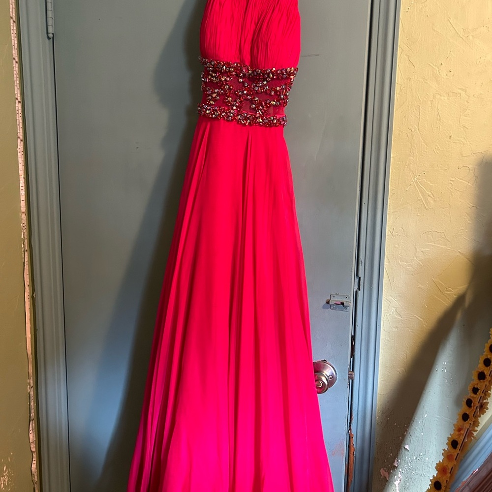 Elegant Red Gown with Beaded Waist